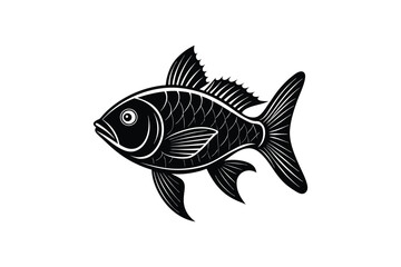 Fish black and white silhouette vector art illustration isolated on white background