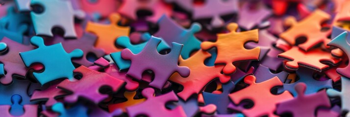 Dyslexia Awareness Month. Colorful puzzle pieces. Horizontal banner. Free space for text. Dysgraphia, dyslexia and learning difficulties concept. ADHD. Back to school