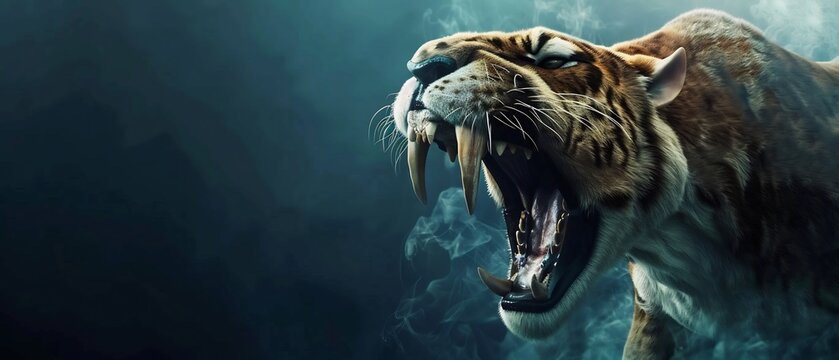 The saber-toothed tiger smilodon roars
