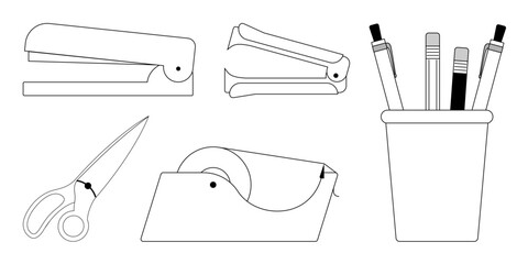 Office supplies. Paperwork. Stapler. Scissors. Pencils. Illustration.