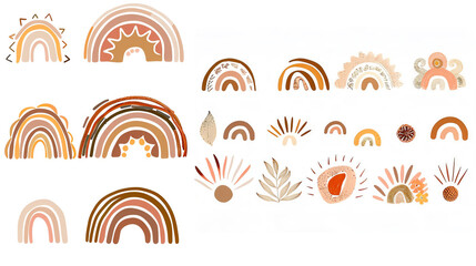 Stylized rainbow patterns in warm colors, perfect for designs, illustrations, and creative projects. boho style