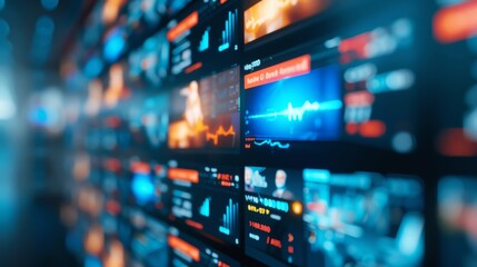 Naklejka premium TV screen showing multiple news channels, representing diverse news sources