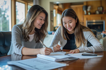 women real estate agent who are happy to sign contract with parent