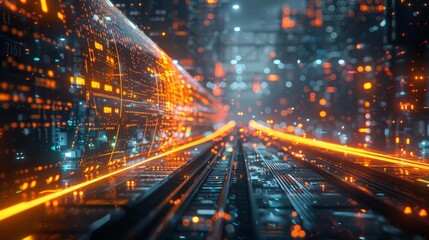 Fototapeta premium Futuristic digital railroad - generative ai