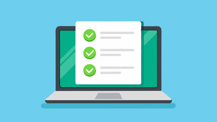 Efficient Task Management: Laptop Checklist Featuring All Green Ticks