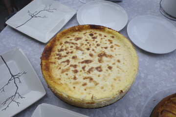 Cheese cake on a table