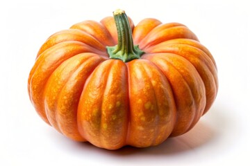 Obraz premium Vibrant orange acorn squash with ridged, bumpy skin and a sturdy stem, sits alone on a pure white background, highlighting its natural beauty.