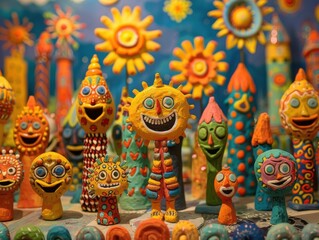 Fototapeta premium Colorful figurines with happy faces. AI.