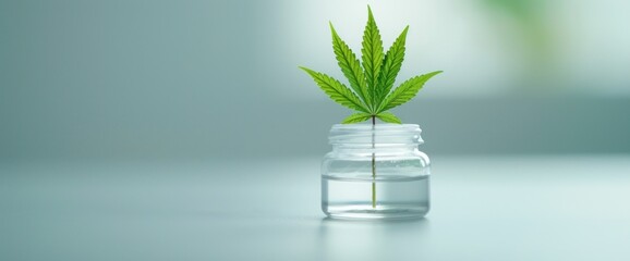 Top angle of cannabis extract ad, window light, no text, open space, natural lighting