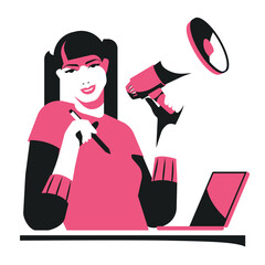 Marketing girl with a megaphone in her hand