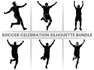 Soccer Celebration Silhouette sports Bundle, Soccer Sports Lover silhouette, Soccer Celebration players vector, Soccer Celebration player black silhouette vector illustration isolated on white backgro