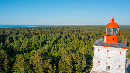 Aerial photo from drone to Historical old Kopu (Kõpu) lighthouse, Hiiumaa island, Estonia 