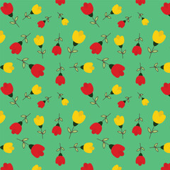 seamless pattern design with yellow and red flowers isolated on background.