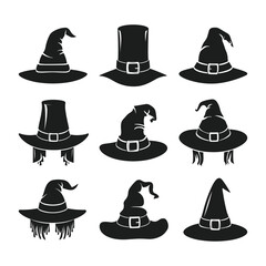 A set of Halloween witch hat silhouette vector