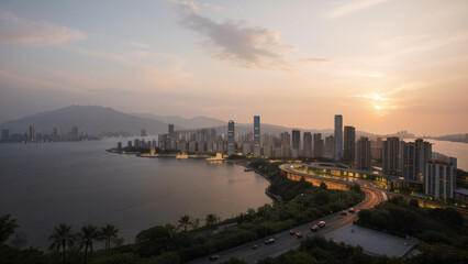 Obraz premium Panoramic View of Shenzhen Skyline at Sunse