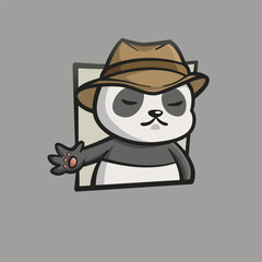 Illustration of a cute panda wearing a brown hat 