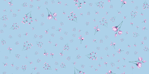 Sketchy Seamless Cherry Blossom Pattern Seamless pattern with hand painted watercolor flowers. Cute design for Summer textile design, scrapbook paper, decorations. Floral seamless pattern.