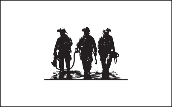 Firefighters group pose silhouette on isolated white background Pro Vector  accident, emblem, emergency, firefighters, extinguishing, emergency exit, lifestyles, protective workwear, emergency service