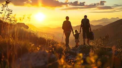 Family Hiking at Sunset
