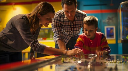 Family enjoying an interactive exhibit at a science museum