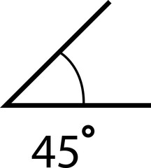 Angle icon. 45 degree measure. Math geometric design element. Technical architect blank. Trigonometry template. Triangle linear sign. Degree of arc and pie chart isolated on transparent background.