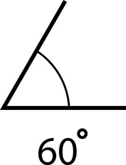 Angle icon. 60 degree measure. Math geometric design element. Technical architect blank. Trigonometry template. Triangle linear sign. Degree of arc and pie chart isolated on transparent background.