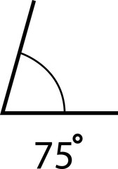 Angle icon. 75 degree measure. Math geometric design element. Technical architect blank. Trigonometry template. Triangle linear sign. Degree of arc and pie chart isolated on transparent background.