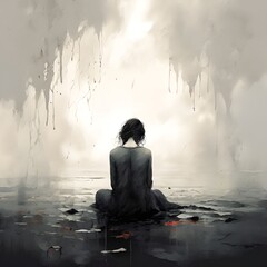 Obraz premium sadness-lonelines-emptiness---dreamy-artistic-illustration