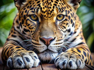 Obraz premium **Boldly lined jaguar paw with sharp triangular claws extended, stylized dots for paw pads, and short lines hinting at fur, exuding raw power and precision.**