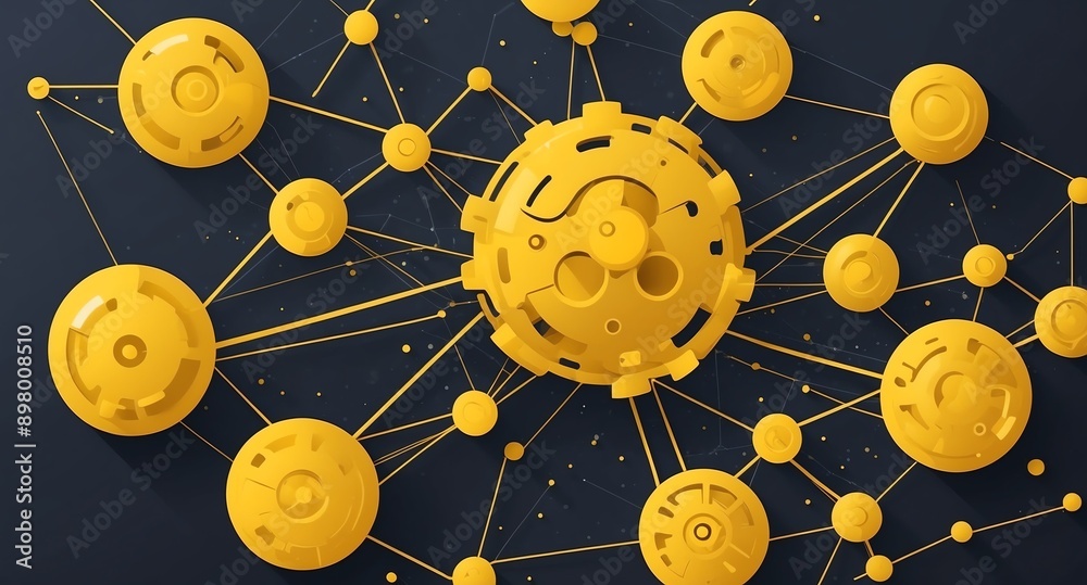 Poster yellow machine learning nodes ai concept technology abstract background with copy space