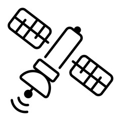Space communication through satellite, line icon
