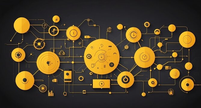 yellow theme internet of things iot diagram technology abstract background with copy space