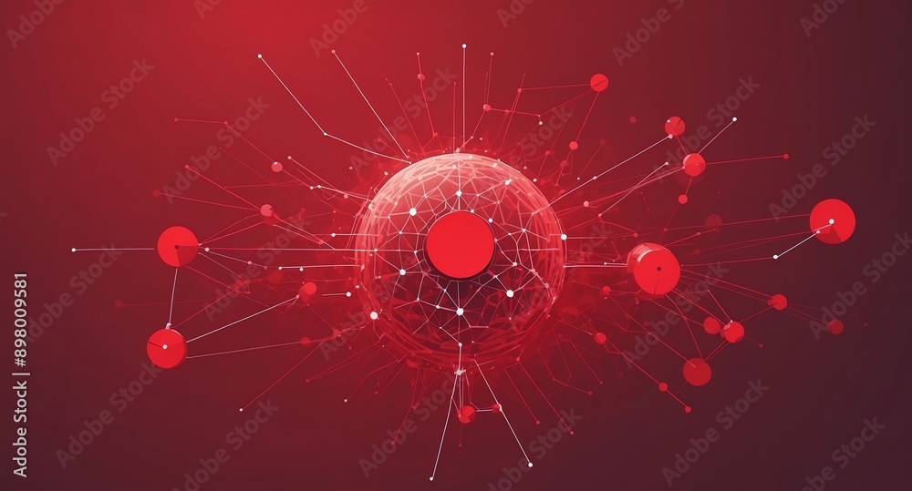 Poster red machine learning nodes ai concept technology abstract background with copy space
