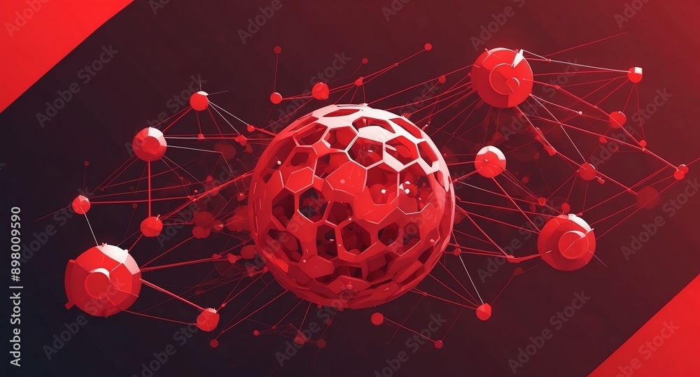 Poster red machine learning nodes ai concept technology abstract background with copy space