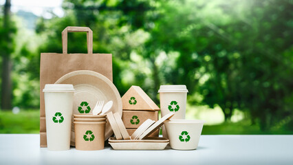 Eco friendly paper tableware and packaging made from biodegradable materials. zero waste and...