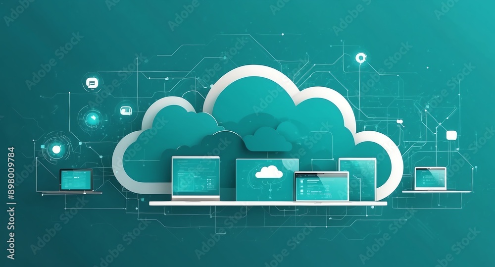 Poster teal theme cloud computing infrastructure concept tech technology abstract background with copy spac