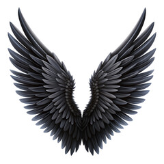 Black vector wings silhouette, grunge heart shape, angel feather symbol