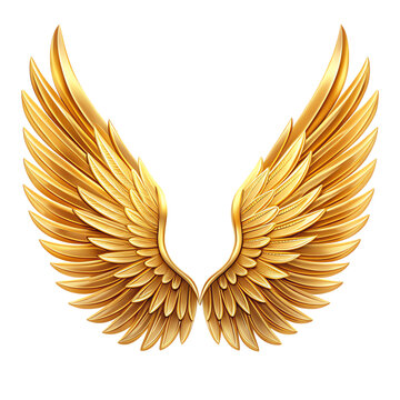 gold vector wings silhouette, grunge heart shape, angel feather symbol