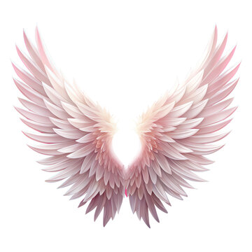 pink vector wings silhouette, grunge heart shape, angel feather symbol
