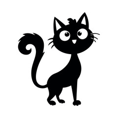 Silhouette cat. Isolated sign of a cat on a white background. Black cat. Hand drawn kitten character. Vector illustration