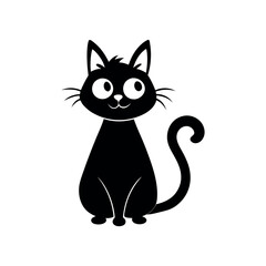 Silhouette cat. Isolated sign of a cat on a white background. Black cat. Hand drawn kitten character. Vector illustration