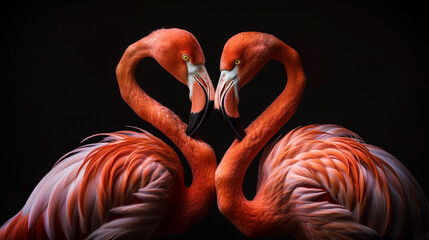 Naklejka premium Two Flamingos Forming Heart Shape with Their Necks