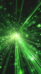Obraz premium Asymmetrical Green Light Burst: Abstract Minimalist Concept with Luminous Rays on Deep Green Background. Ethereal Emerald and Gold Illumination Creating Mesmerizing Glow. Vibrant 4K Wallpaper with Amp