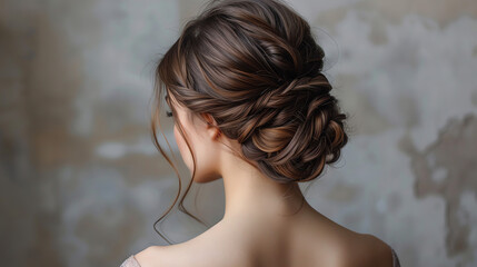 Woman With Braided Hair Updo Looking Over Shoulder