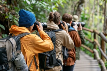 Fototapeta premium Group of young adults on an exhilarating road trip adventure, exploring new horizons together