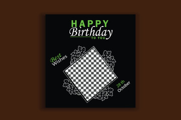 Web Green birthday card Instagram template invitation banner design