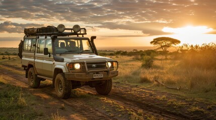 Fototapeta premium Safari Jeep at Sunset