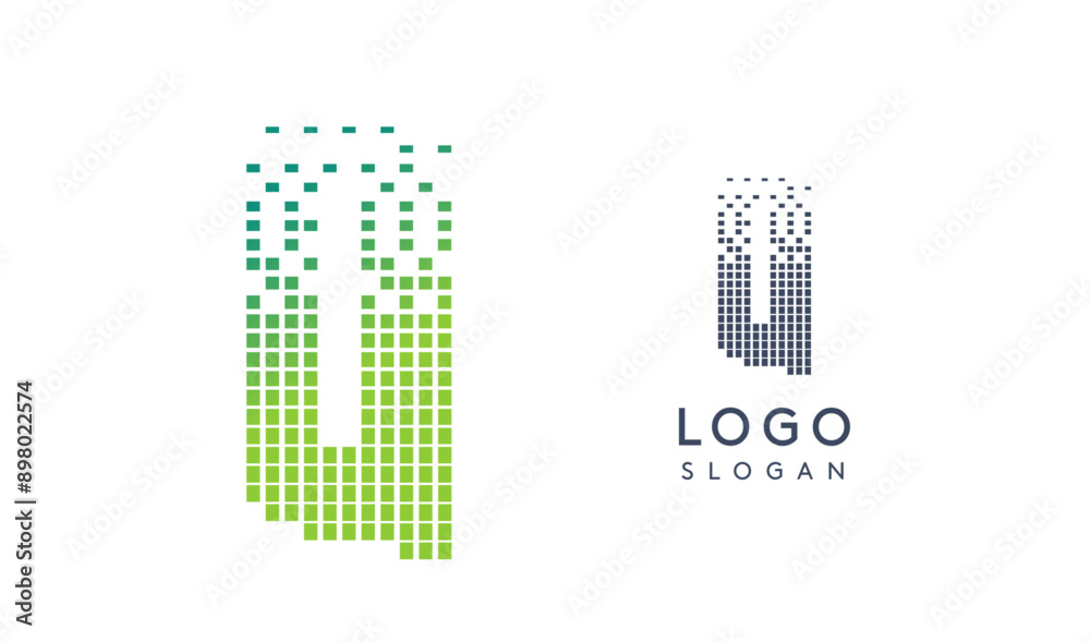 Aufkleber Pixelated Letter Q transitioning into scattered pixels with gradient colors creating modern, digital effect like equalizer. Abstract logo for tech software and digital media. Vector illustration.