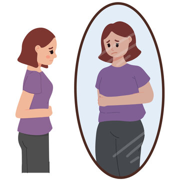 self esteem body dysmorphic looking at mirror illustration
