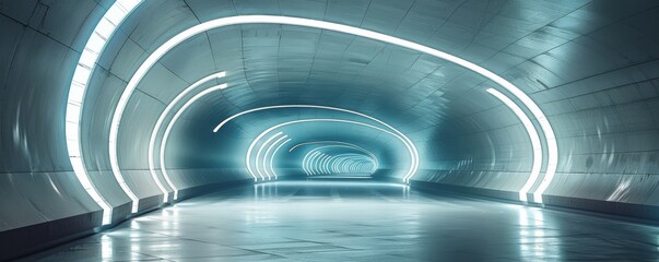 Obraz premium Futuristic tunnel with sleek curved walls and white LED lighting creating a modern atmosphere